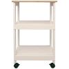 White Kitchen Microwave Cart with Butcher Block Top & Locking Casters