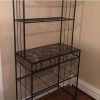 Kitchen Bakers Rack in Black Metal with Marble Finish Top