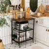 3-Tier Kitchen Serving Cart Utility Standing Microwave Rack with Hooks Brown - Color: Brown