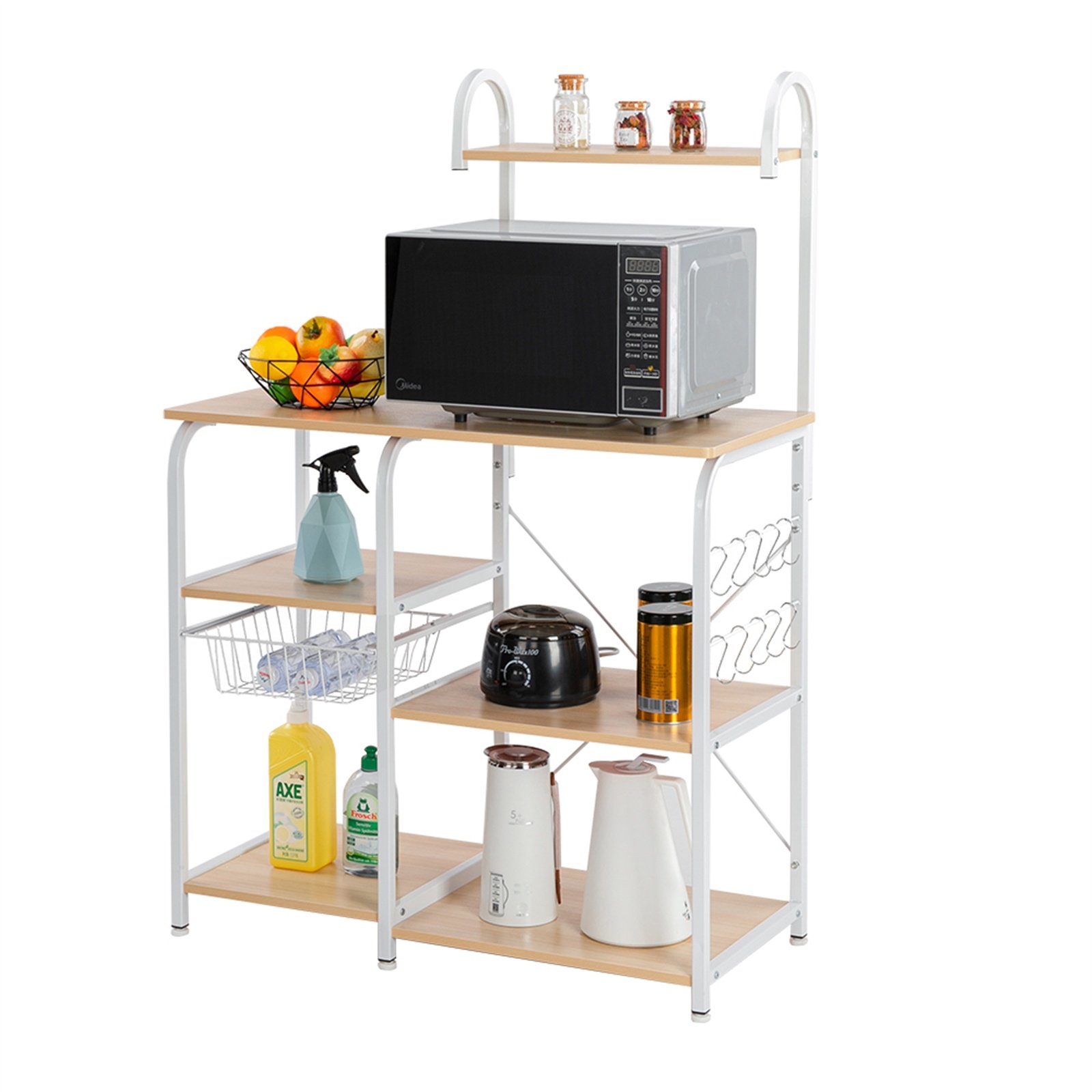 Light Beige Kitchen Baker's Rack Utility Storage Shelf 35.5" Microwave Stand 4-Tier 3-Tier Shelf for Spice Rack Organizer Workstation with 10 Hooks RT Light Beige Kitchen Baker's Rack Utility Storage Shelf 35.5" Microwave Stand 4-Tier 3-Tier Shelf for Spice Rack Organizer Workstation with 10 Hooks RT