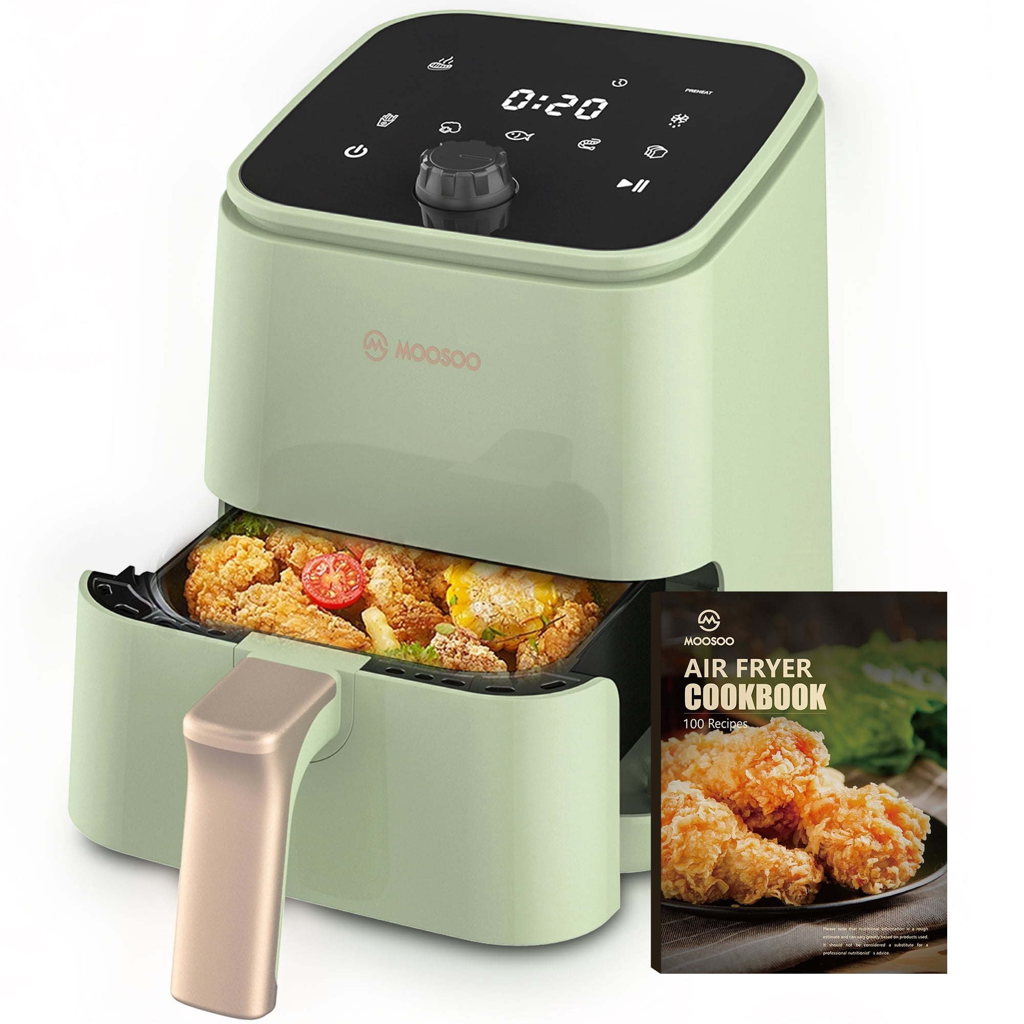 Moosoo 2 Quart Small Air Fryer, 1200W Touchscreen Compact Air Fryer Oven with 8 Preset Modes & 100 Recipes Moosoo 2 Quart Small Air Fryer, 1200W Touchscreen Compact Air Fryer Oven with 8 Preset Modes & 100 Recipes