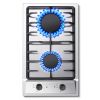 Gas Cooktop 12 Inch, Bulit-in Propane Stove 2 burner, Stainless Steel /Tempered Glass Gas Stove Top, 2 Burner Propane Cooktop