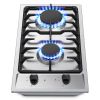 Gas Cooktop 12 Inch, Bulit-in Propane Stove 2 burner, Stainless Steel /Tempered Glass Gas Stove Top, 2 Burner Propane Cooktop